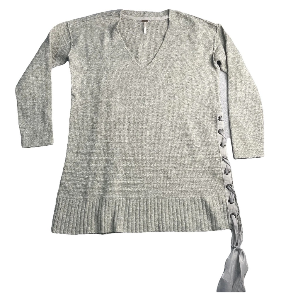 Free People Tunic Sweater Women Small Heart It Lace Tie Pullover  Oversized READ